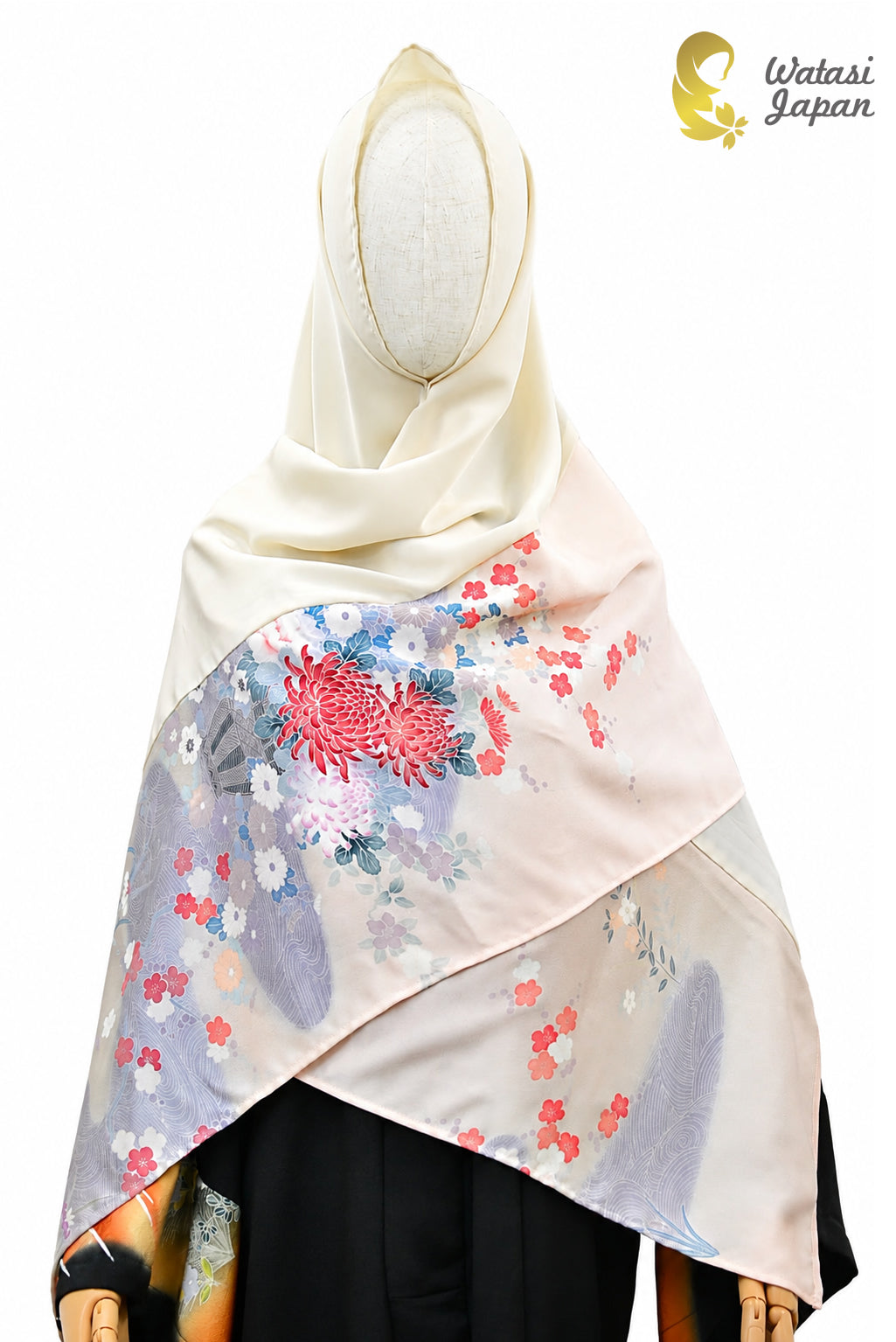 Shawl: Kimono Hijab — Blush Pink Hanakago & Kiku / Kimono Jewel