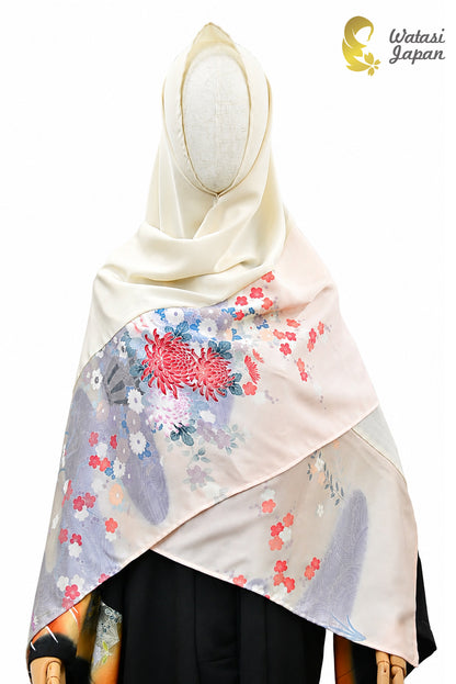 Shawl: Kimono Hijab — Blush Pink Hanakago & Kiku / Kimono Jewel