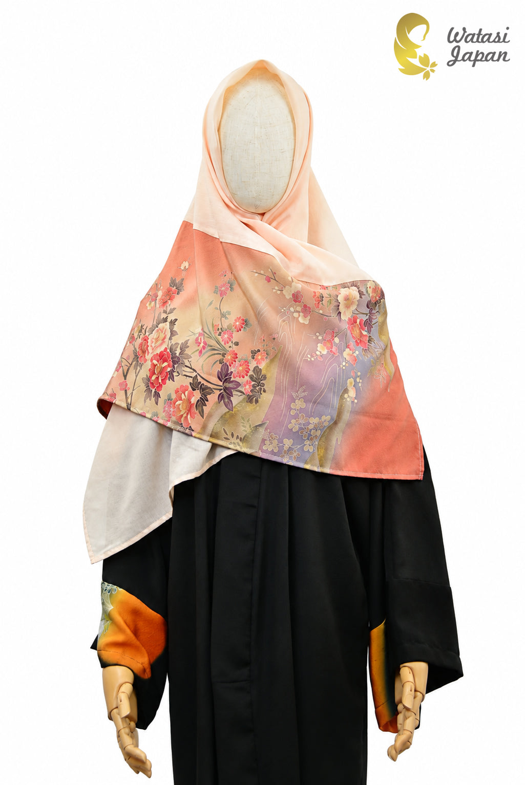 Square: Kimono Hijab — Peach Botan & Ume Garden / Kimono Jewel