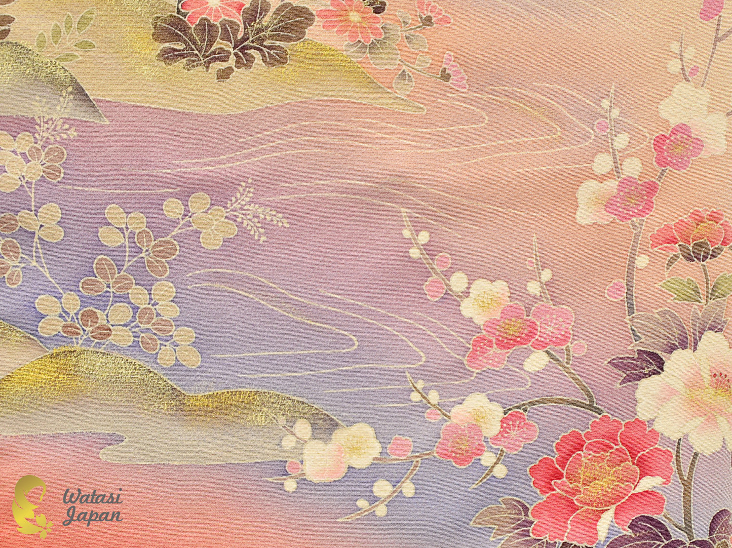 Square: Kimono Hijab — Peach Botan & Ume Garden / Kimono Jewel