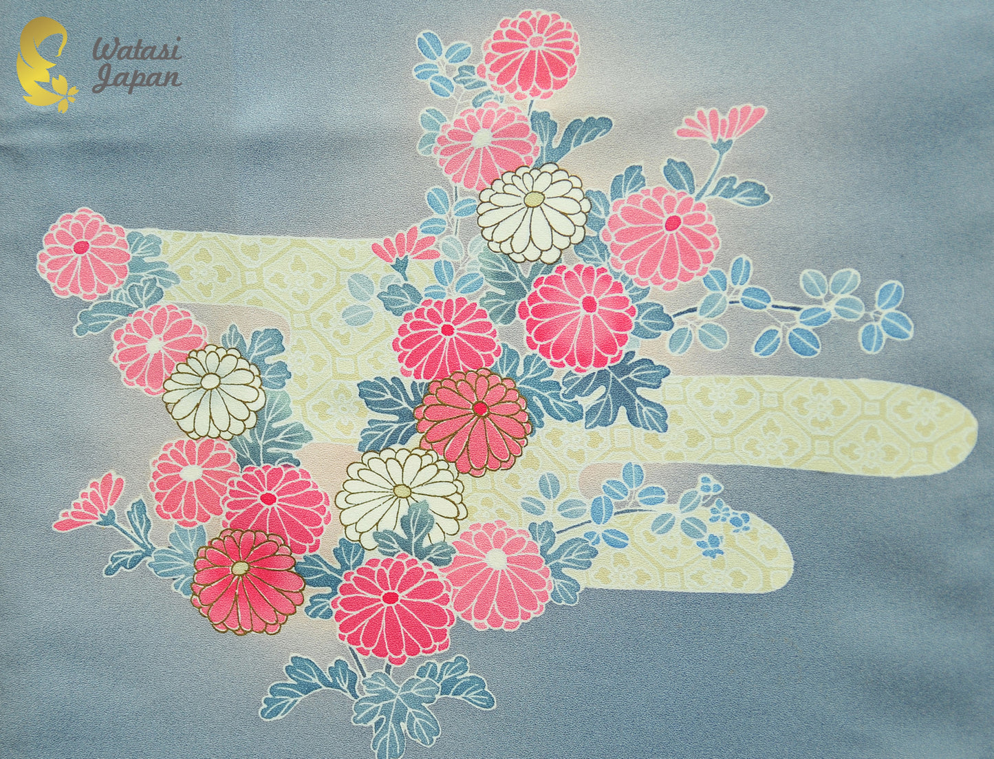 Shawl: Kimono Hijab — Ash Blue Chrysanthemum / Kimono Jewel