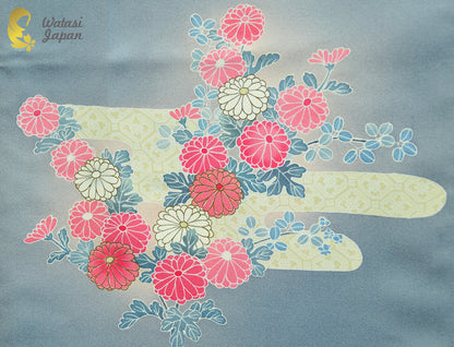 Shawl: Kimono Hijab — Ash Blue Chrysanthemum / Kimono Jewel