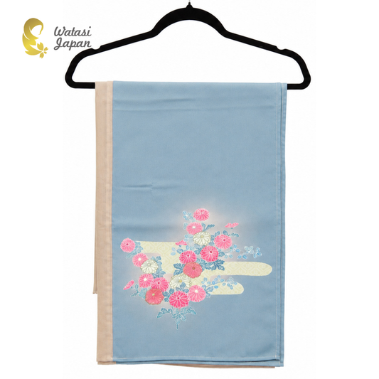 Shawl: Kimono Hijab — Ash Blue Chrysanthemum / Kimono Jewel