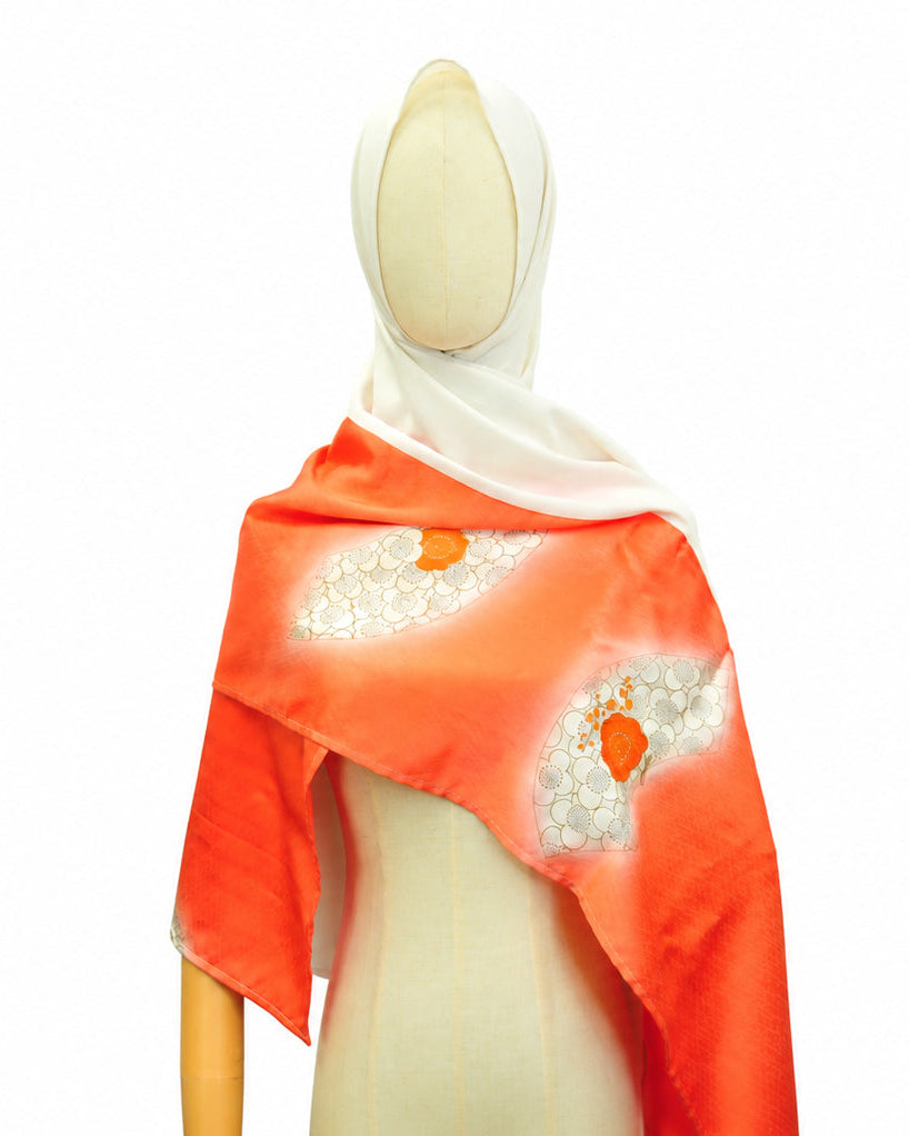 Shawl: Kimono Hijab — Vermillion Orange Camellia / Kimono Jewel