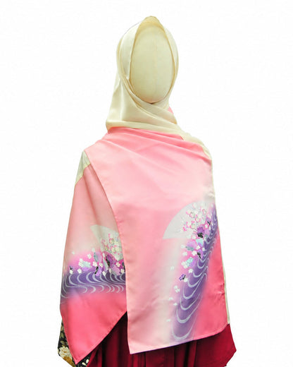 Shawl: Kimono Hijab — Rose Pink Uchiwa / Kimono Jewel