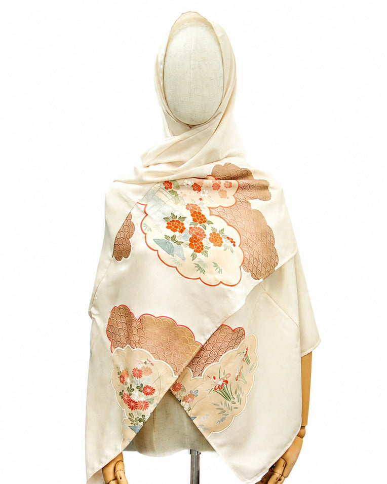 Shawl: Kimono Hijab — Ivory Cloud Floral / Kimono Jewel