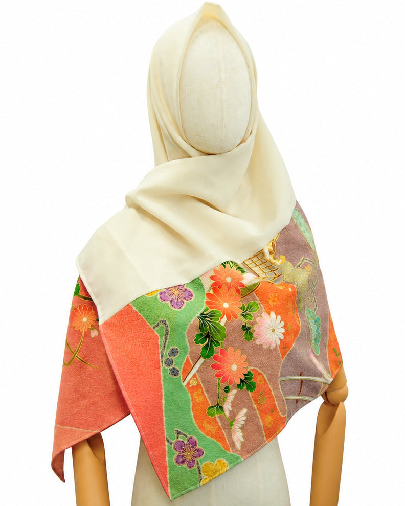 Square: Kimono Hijab — Coral Patchwork Garden / Kimono Jewel