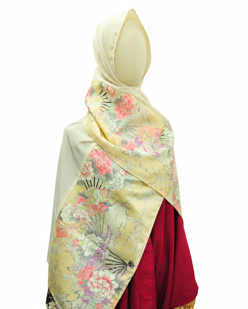 Shawl: Kimono Hijab — Butter Yellow Sensu / Kimono Jewel