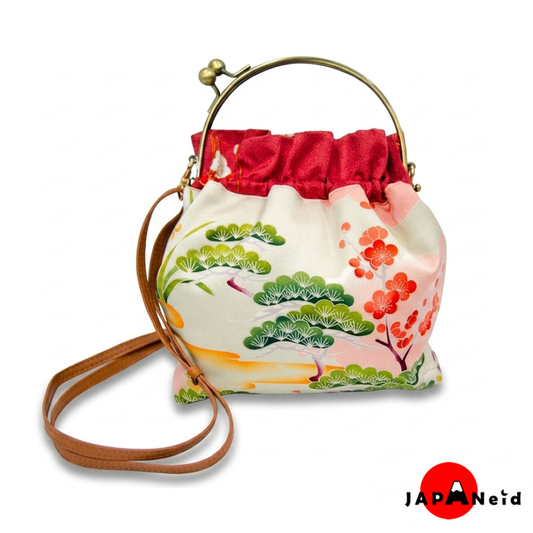 Kimono Gamaguchi Handbag — White × Floral